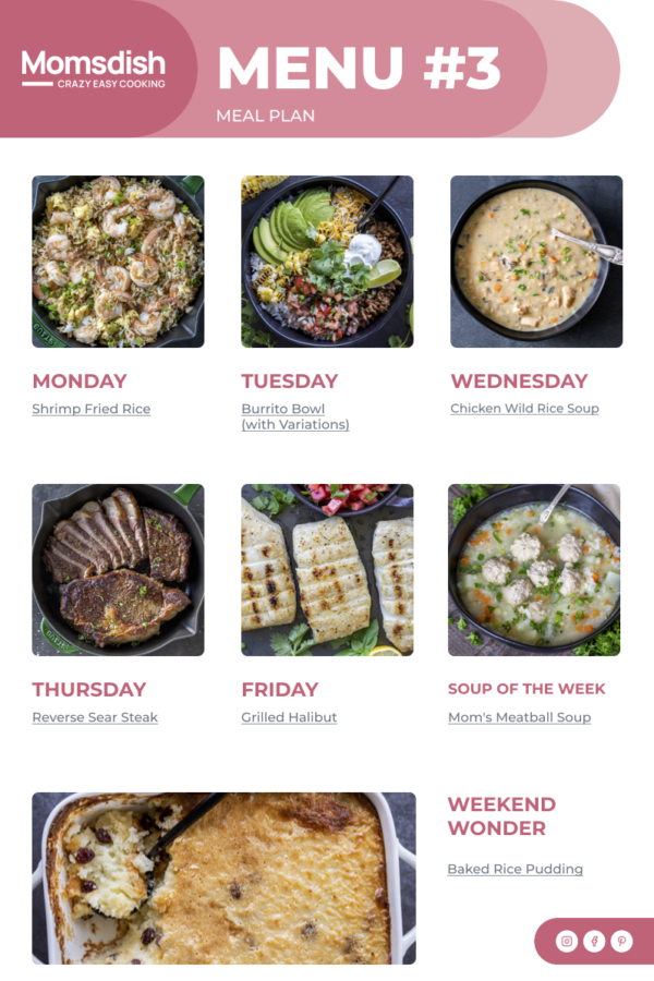 Images of Menu items for the week.