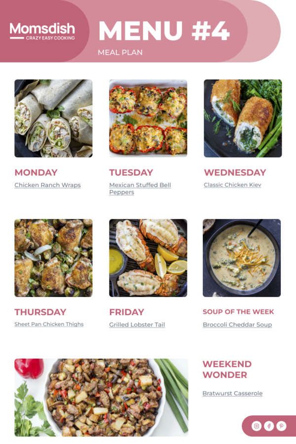 Images of Menu items for the week.