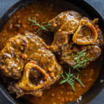 Serving dish with Osso Buco .