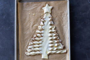 Puff Pastry Christmas Tree on a baking sheet.