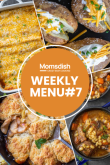 Images of four different dishes with writing in the center.
