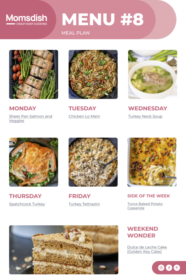 Weekly Menu items for all week.