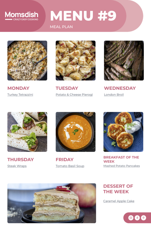 Weekly Menu items for all week.