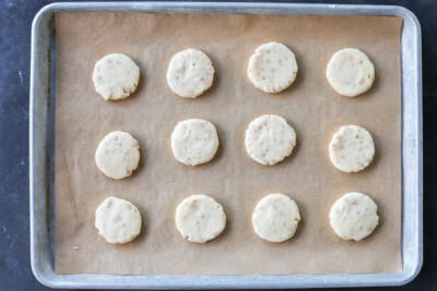 Butter Toffee Cookies dough on a baking sheet.