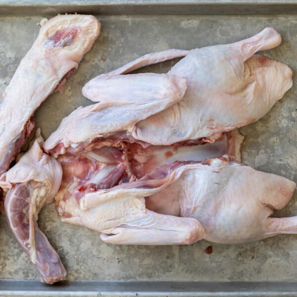 Cut open duck.