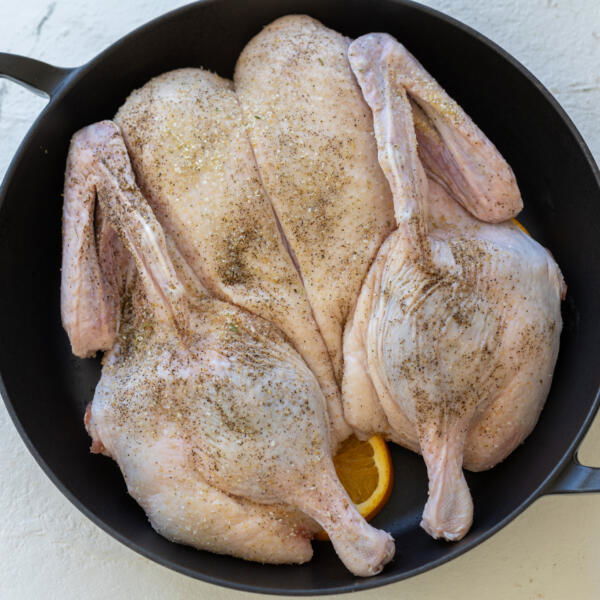 Duck on a pan seasoned.