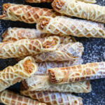 Pizzelles piled up.