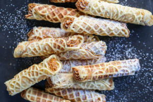 Pizzelles piled up.