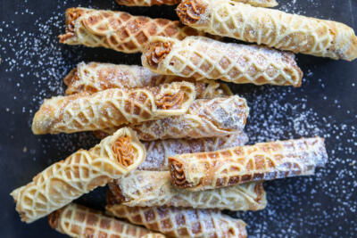 Pizzelles piled up.