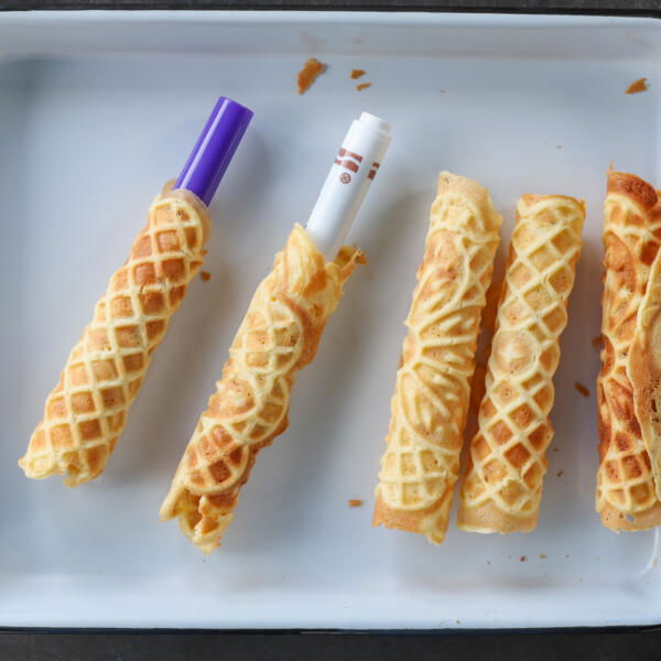 Rolled up Pizzelles.