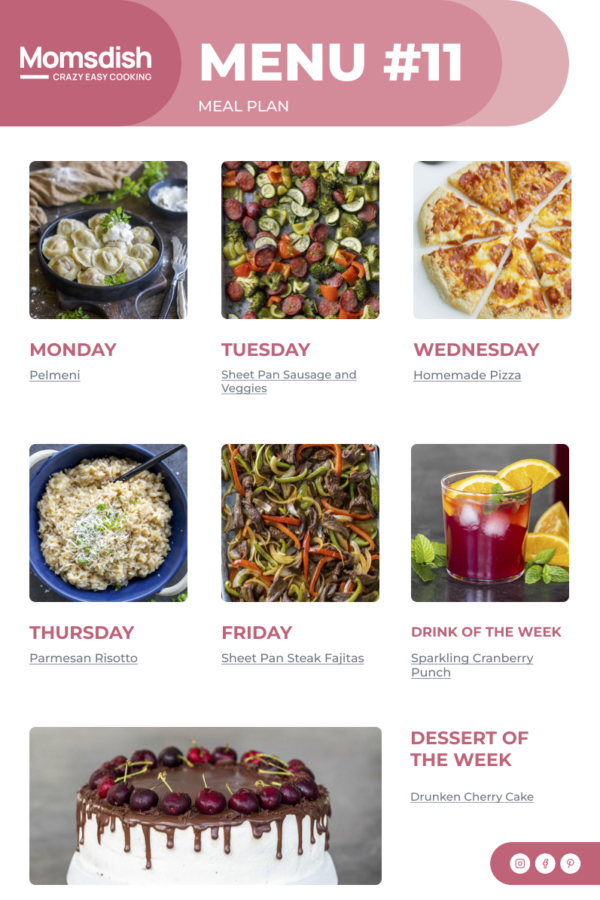 Weekly Menu items for all week.