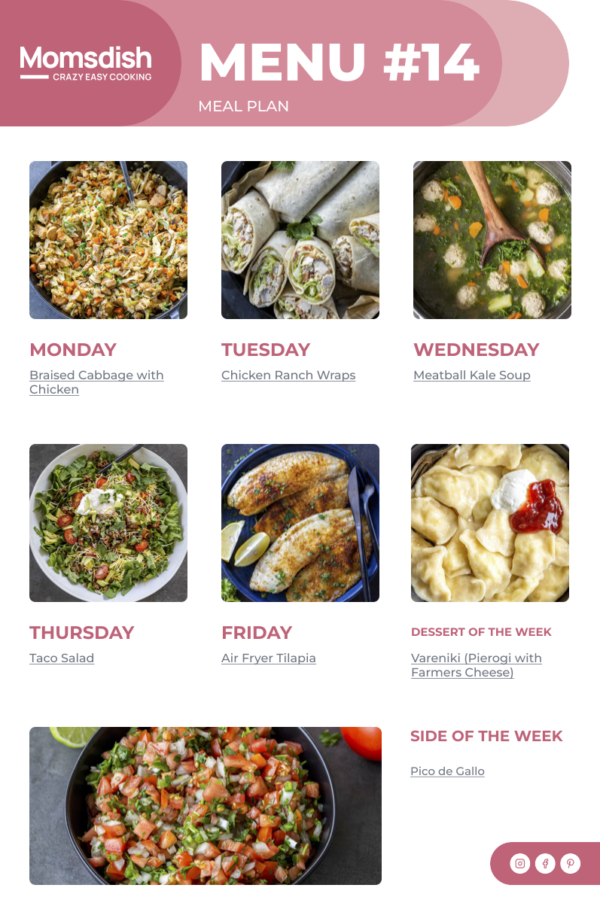 Weekly Menu items for all week.