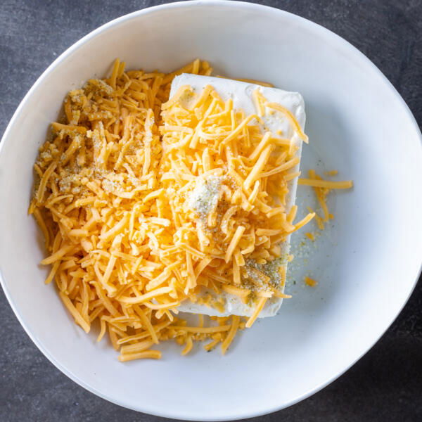 Cream cheese, cheddar and garlic parsley salt.