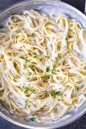 Cottage Cheese Alfredo in a pan.