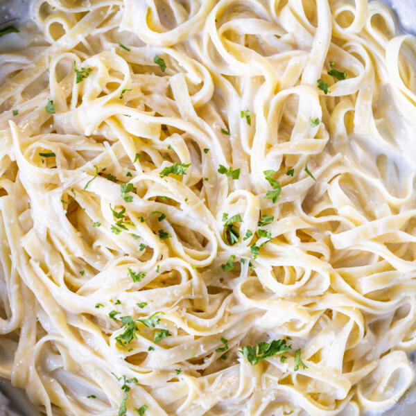 Cottage Cheese Alfredo in a pan.