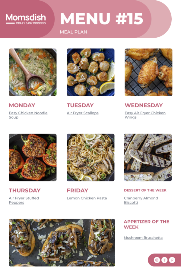 Weekly Menu items for all week.
