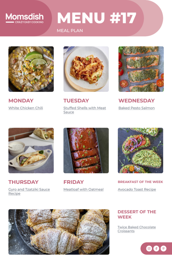 Weekly Menu items for all week.