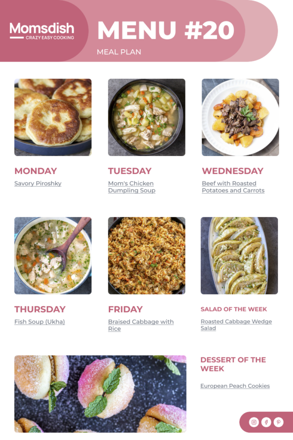 Weekly Menu items for all week.