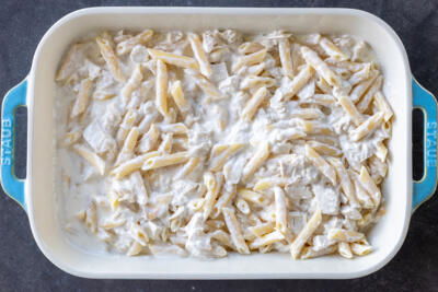 Cream, chicken and pasta.
