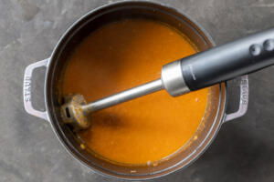 Blended sou base in a pot.