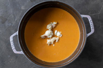 Lobster and cream added to the pot.