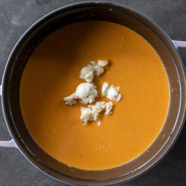 Lobster and cream added to the pot.