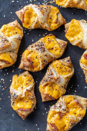 Ham and Cheese Puff Pastry on a tray.