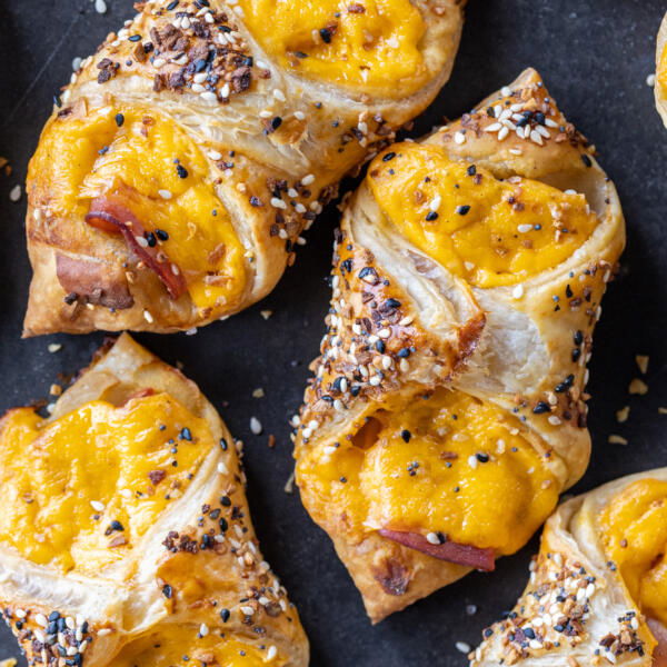 Ham and Cheese Puff Pastry on a tray.