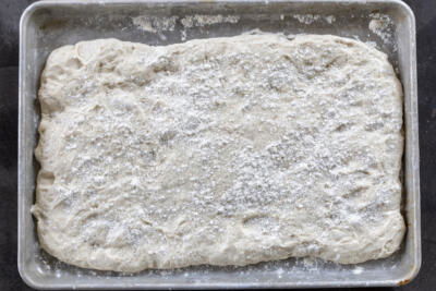 Dough on floured pan.