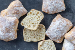 Sourdough Ciabatta cut open.