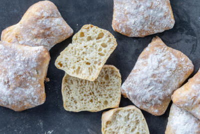 Sourdough Ciabatta cut open.