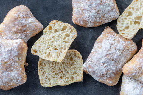 Sourdough Ciabatta cut open.