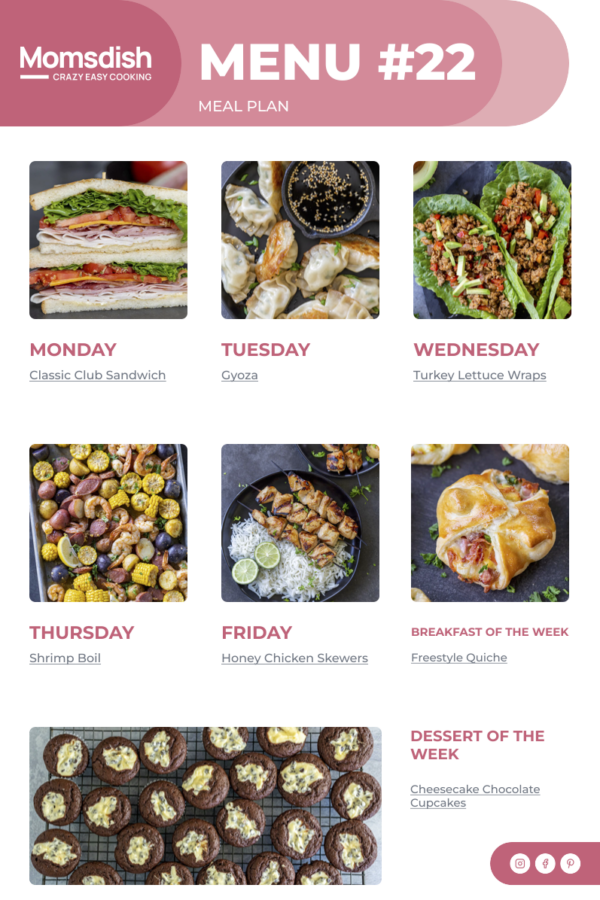 Weekly Menu items for all week.