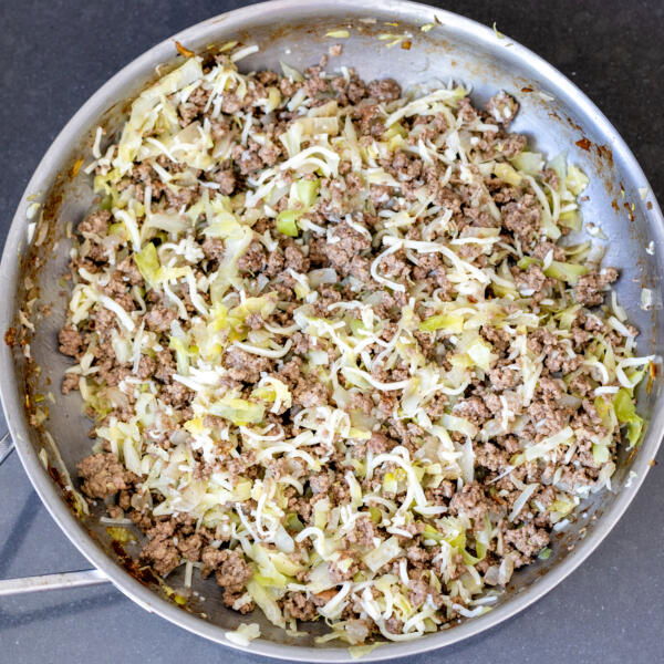 Filling for Bierocks on a pan.