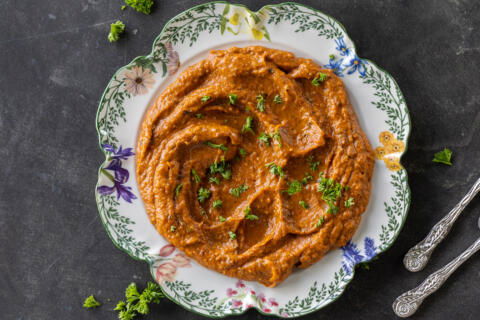 Plated Eggplant Pepper Dip.