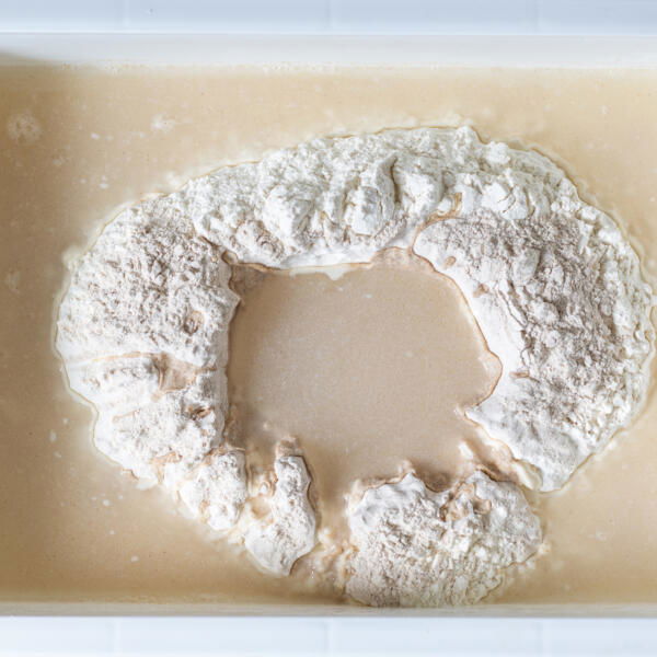 Water added to the flour.