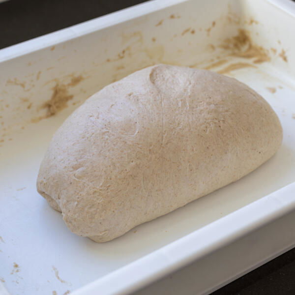 Stretched High Hydration Sourdough dough on 4th round.