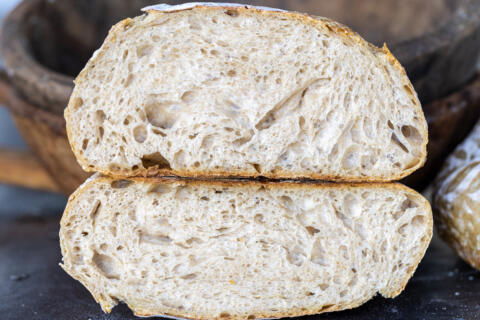 Sliced open bread.