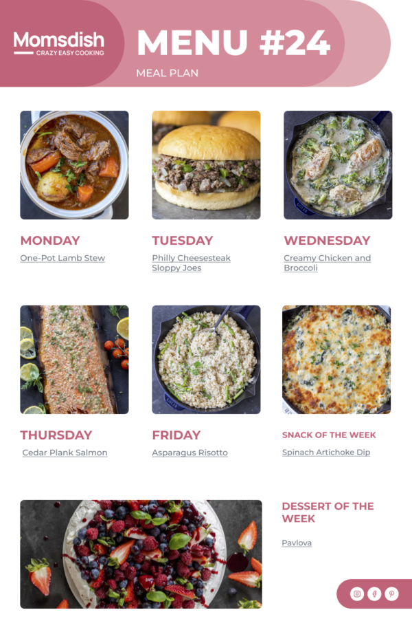 Weekly Menu items for all week.