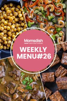 Images of four different dishes with writing in the center.