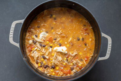 Creamy Chicken Taco Soup in a pot.