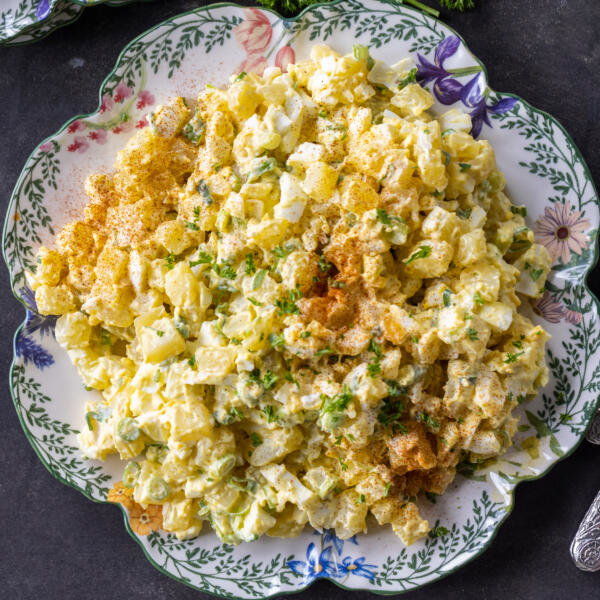 Deviled Egg Potato Salad on a plate.