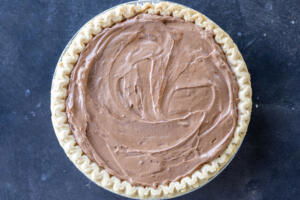 Baked pie crust with french silk pie filling.