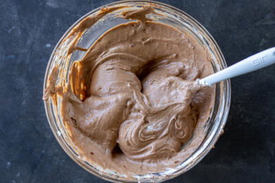Chocolate and heavy whipping cream combined.