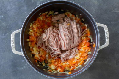 veggies with ground turkey cooking.