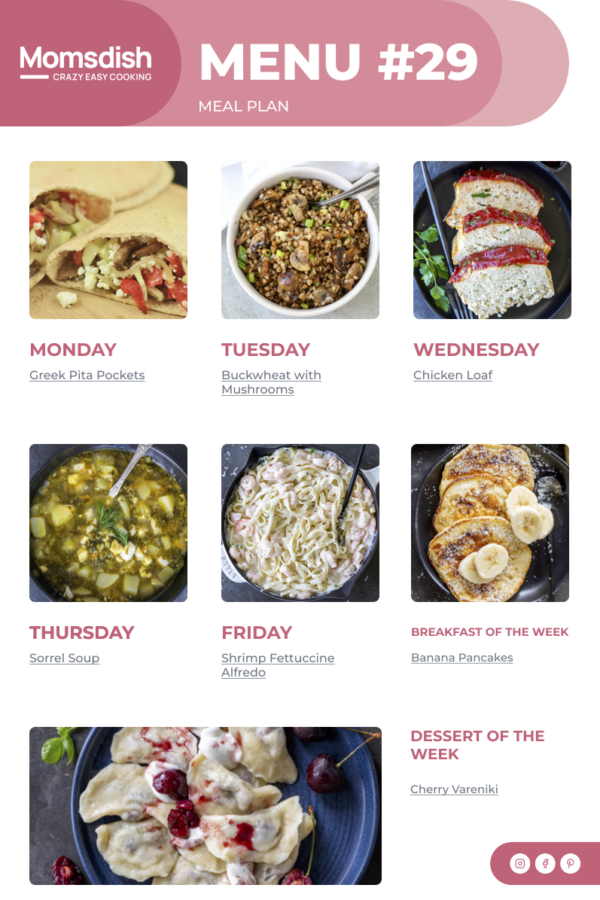 Weekly Menu items for all week.
