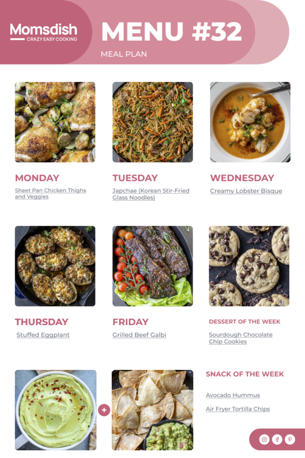 Weekly Menu items for all week.
