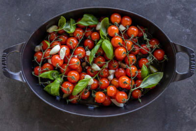 Tomatoes with basil, garlic and oil.