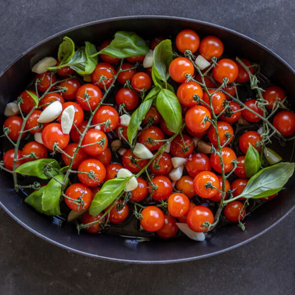 Tomatoes with basil, garlic and oil.