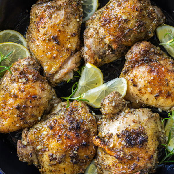 Plated Greek Lemon Chicken.